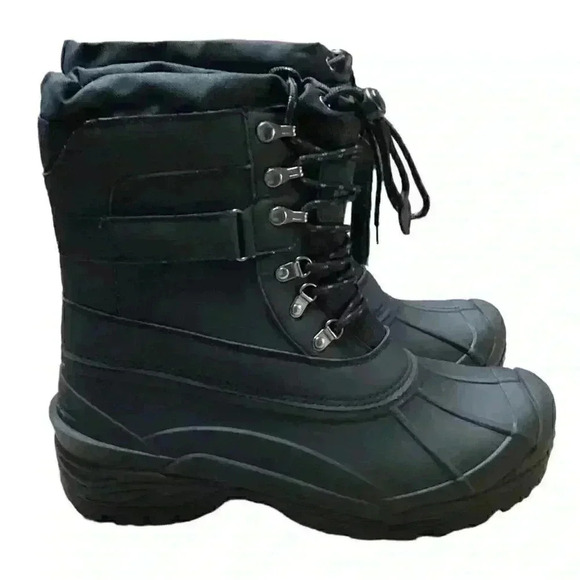 Khombu Men 13 Waterproof Insulated Lace Up Drawstring Snow Boots Black Vegan NEW - Picture 3 of 8